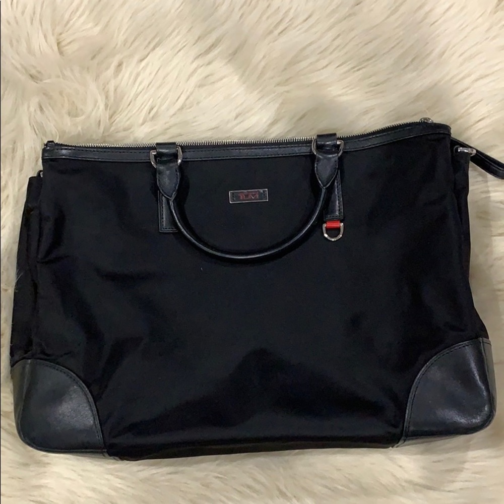 Tumi black nylon work bag/briefcase leather detail